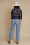 Cropped lace blouse, in navy.