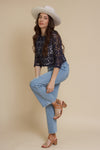 Cropped lace blouse, in navy.