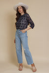 Cropped lace blouse, in navy.