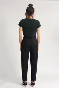 Short sleeve cropped fuzzy sweater, in forest green. Image 2