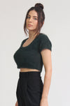 Short sleeve cropped fuzzy sweater, in forest green. Image 5