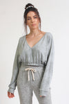 Marble tie dye cropped sweatshirt with elastic waist, in Sage. Image 7
