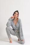 Marble tie dye cropped sweatshirt with elastic waist, in Sage.