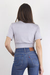 Knot front cropped tee shirt, in Grey. Image 3
