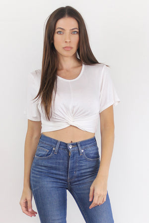 Knot front cropped tee shirt, in Ivory.