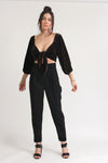 Cropped velvet tie front blouse, in olive. Image 5