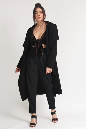 Cropped velvet tie front blouse, in olive. Image 8