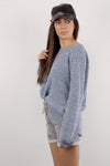 Slouchy sweater with criss cross back, in Blue.