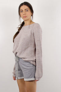Slouchy sweater with criss cross back, in Sand.