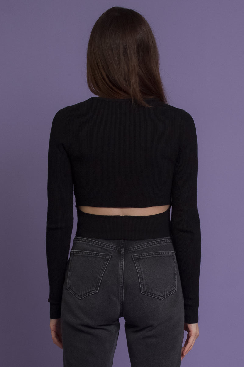 Cutout back sweater top, in black. Image 12