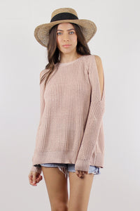 Cutout crewneck sweater, in blush. Image 3