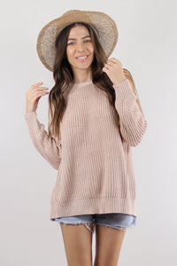 Cutout crewneck sweater, in blush. Image 5
