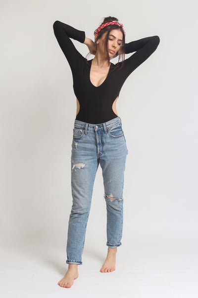 Cutout bodysuit, in black. Image 5