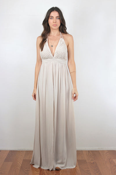 Crochet detail maxi dress in Natural. Image 2