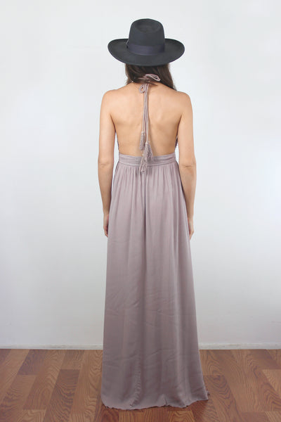Crochet detail maxi dress in Mocha. Image 2