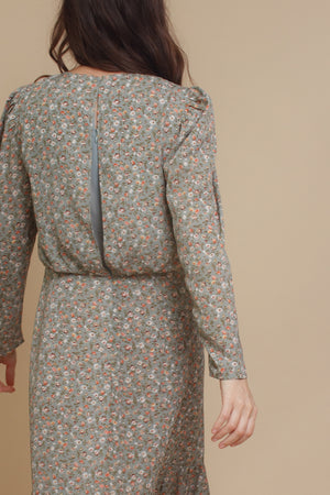 Vintage inspired ditsy floral midi dress, in olive. Image 10