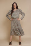 Vintage inspired ditsy floral midi dress, in olive. Image 11