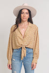 Floral print button down cropped shirt with front tie, in Mimosa. Image 8