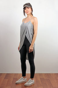 Draped front tulip style tank top, in Grey. Image 2