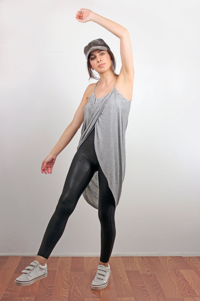 Draped front tulip style tank top, in Grey.
