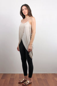 Draped front tulip style tank top, in Oatmeal.