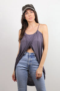 Draped front tulip style tank top, in Purple. Image 2