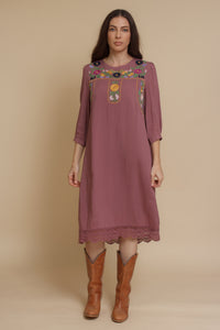 Embroidered floral midi dress, in antique mauve. Image 4