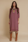 Embroidered floral midi dress, in antique mauve. Image 8