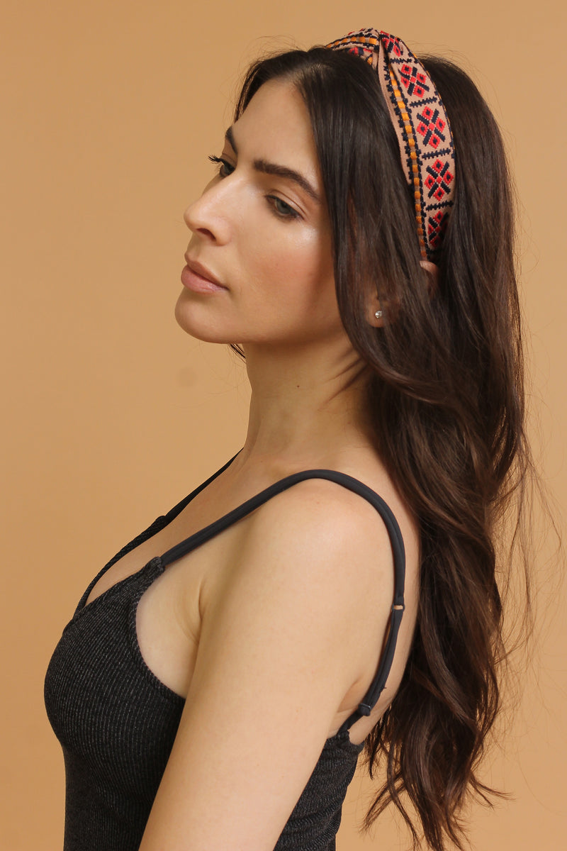 Embroidered headband, in Taupe. Image 4