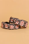 Floral embroidered knot top headband, in brown/pink.