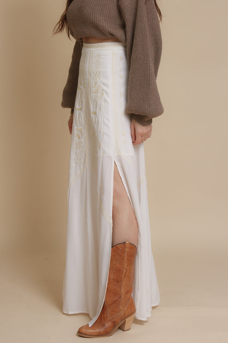 Maxi skirt with embroidered detail, in ivory. Image 2