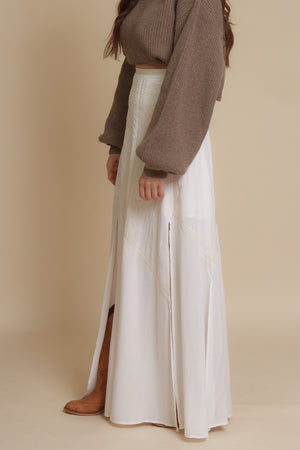 Maxi skirt with embroidered detail, in ivory. Image 3