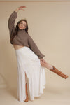 Maxi skirt with embroidered detail, in ivory. Image 6