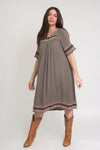 Embroidered midi dress, in olive. Image 10