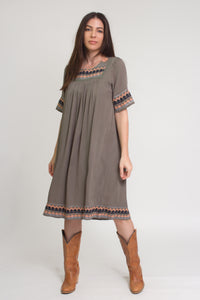 Embroidered midi dress, in olive. Image 4