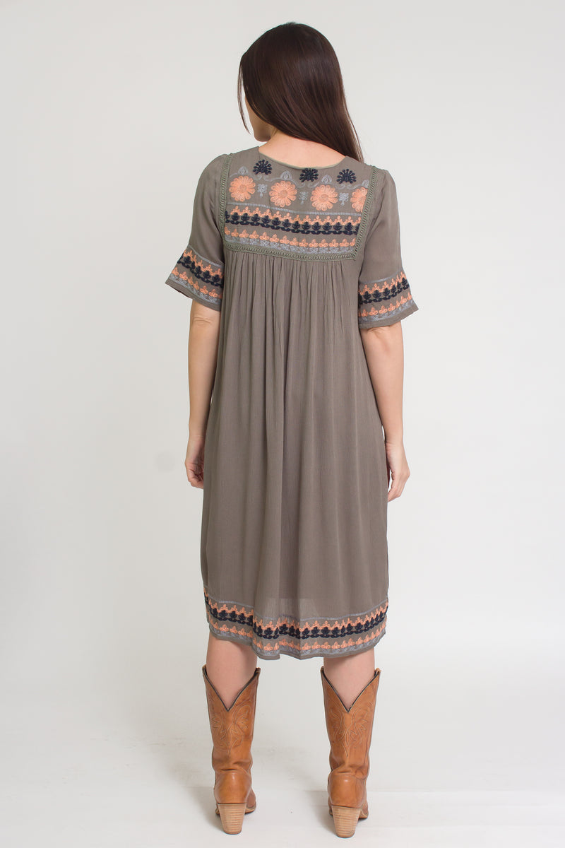 Embroidered midi dress, in olive. Image 5