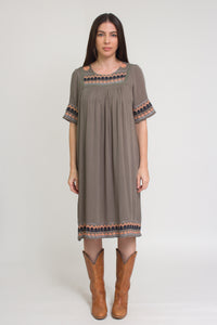 Embroidered midi dress, in olive. Image 7