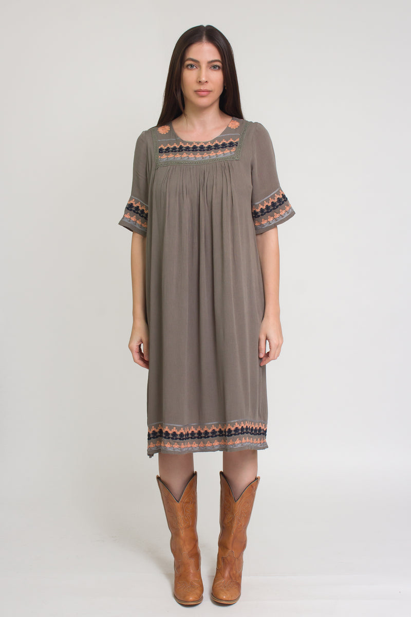 Embroidered midi dress, in olive. Image 7