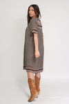 Embroidered midi dress, in olive. Image 8