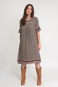 Embroidered midi dress, in olive. Image 9
