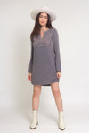 Embroidered sweater dress, in grey. Image 6