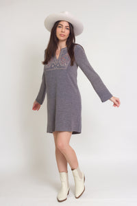 Embroidered sweater dress, in grey.
