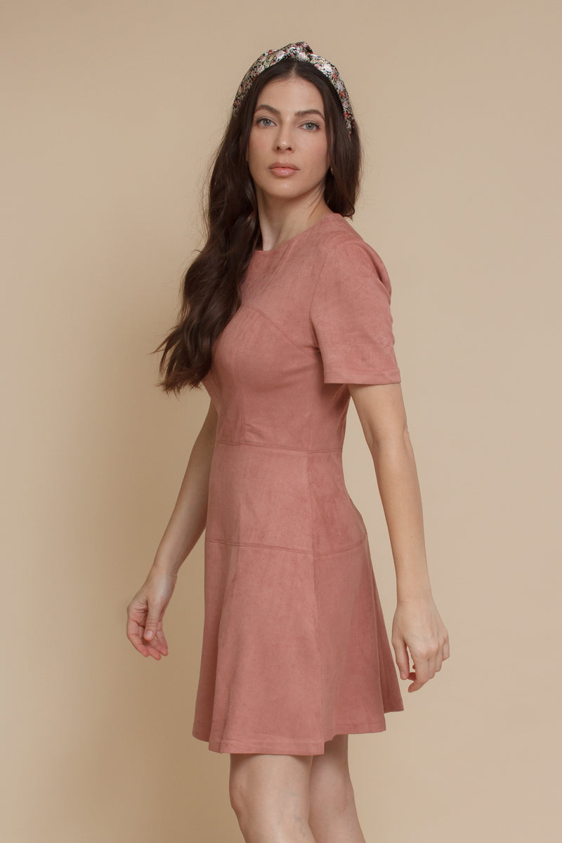 Faux suede mini dress, in dusty pink. Image 11