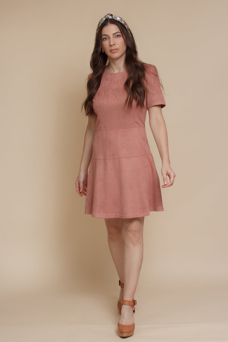 Faux suede mini dress, in dusty pink. Image 12