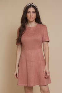Faux suede mini dress, in dusty pink. Image 2