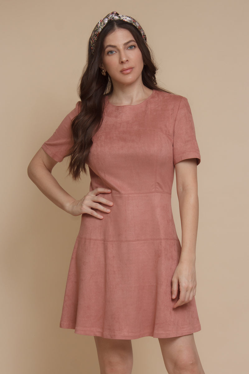 Faux suede mini dress, in dusty pink. Image 15