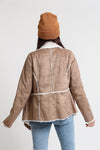 Faux suede sherpa jacket, in camel. Image 2