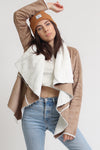 Faux suede sherpa jacket, in camel. Image 6