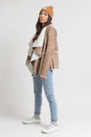 Faux suede sherpa jacket, in camel. Image 7