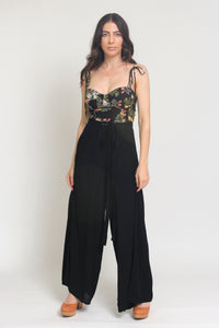 Floral print bustier style camisole with tie straps, in Black. Image 2